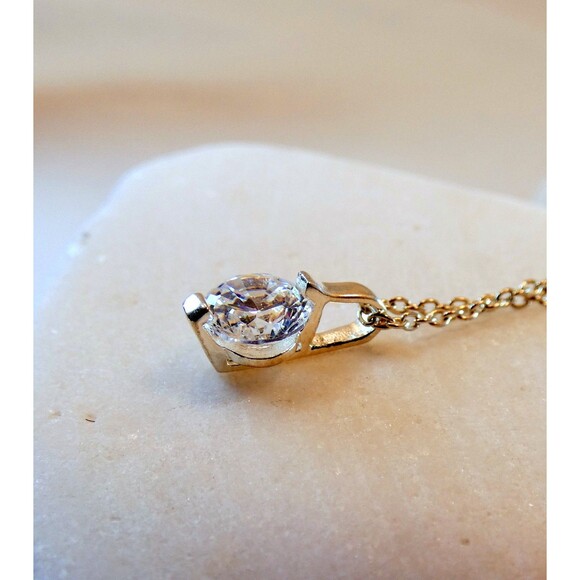 Round Cut 1Ct Diamonique Solitaire Sterling Silver Pendant Necklace VTG - Picture 4 of 7